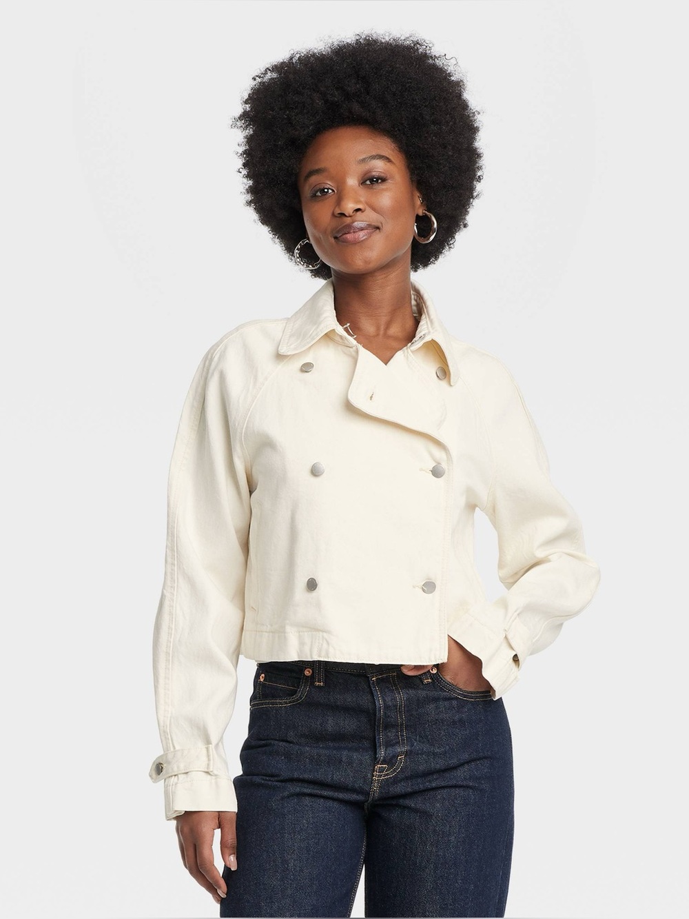 Universal Thread Off-White Cropped Denim Minimalist Trench Jacket Women’s Medium